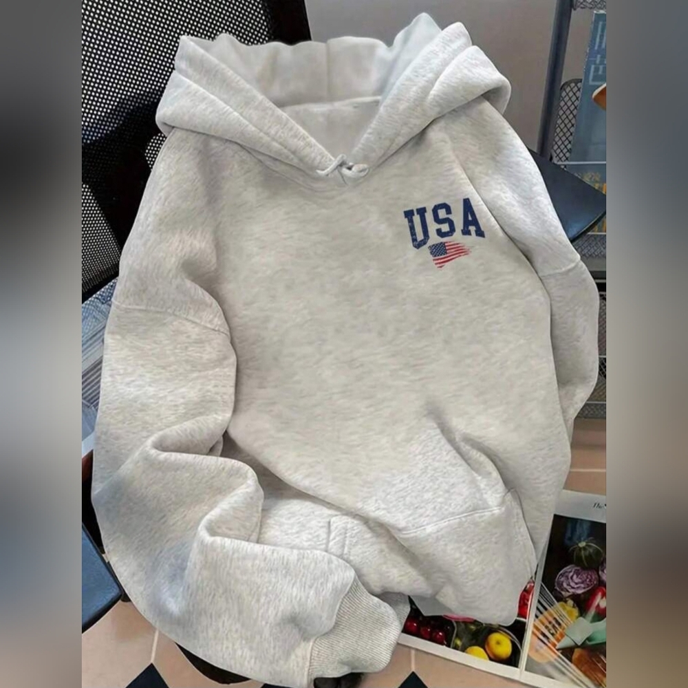 Gray USA Flag Hoodie - Light Heather Gray